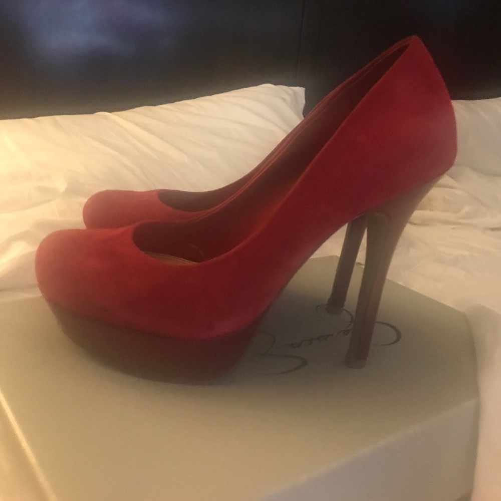 Red Suede Jessica Simpson Platform Pumps