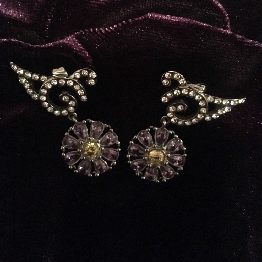 Purple and white crystal earrings