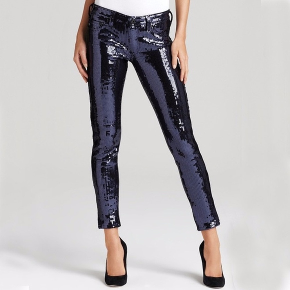 AG Adriano Goldschmied Navy Sequin Legging Ankle