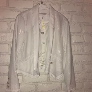 BCBGeneration white sequin tuxedo jacket