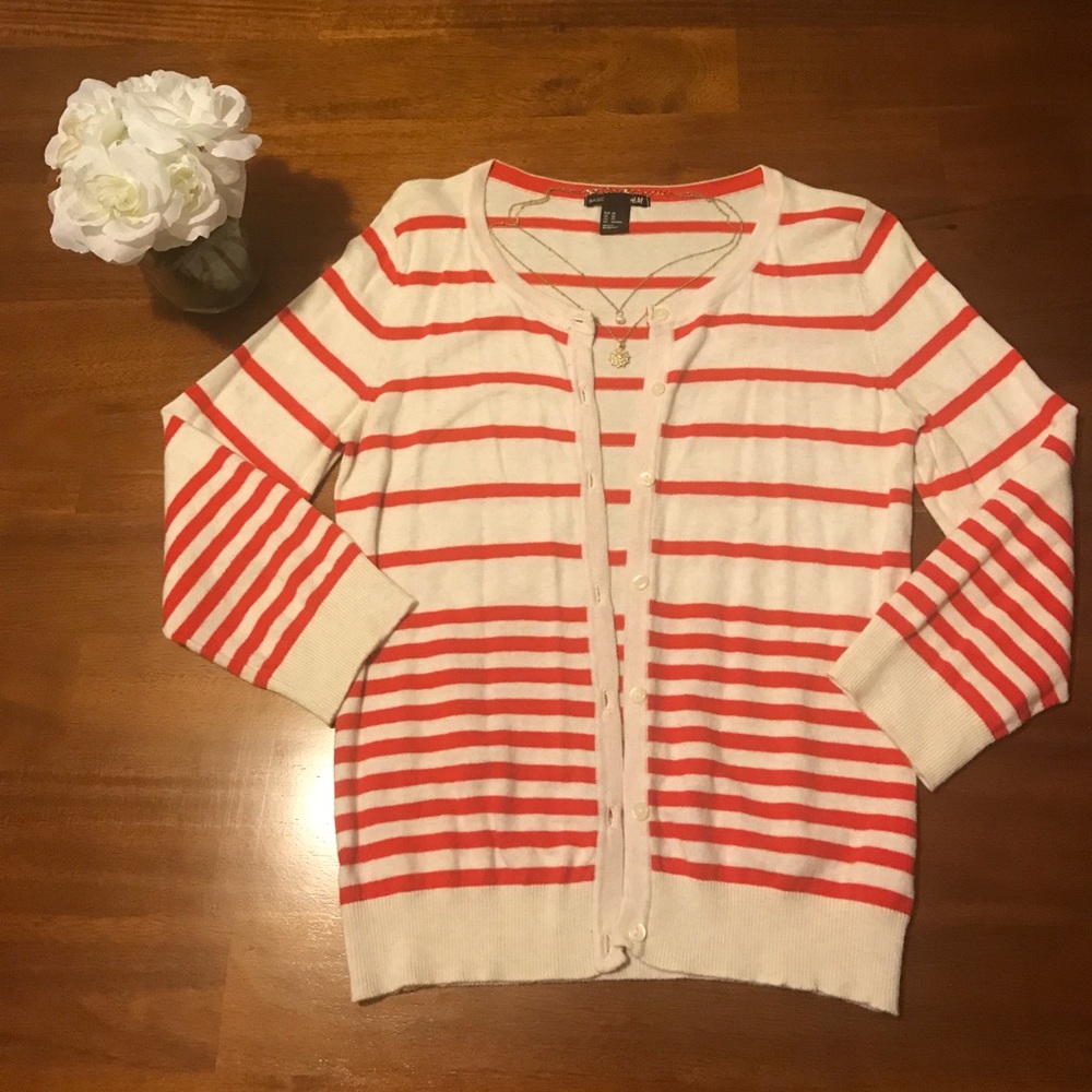 Red and White Striped Cardigan