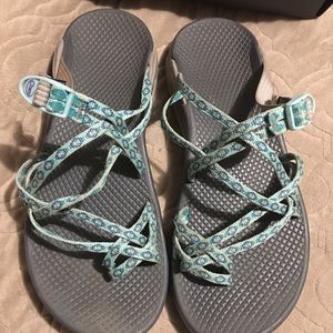 Teal Chaco slides size 8.