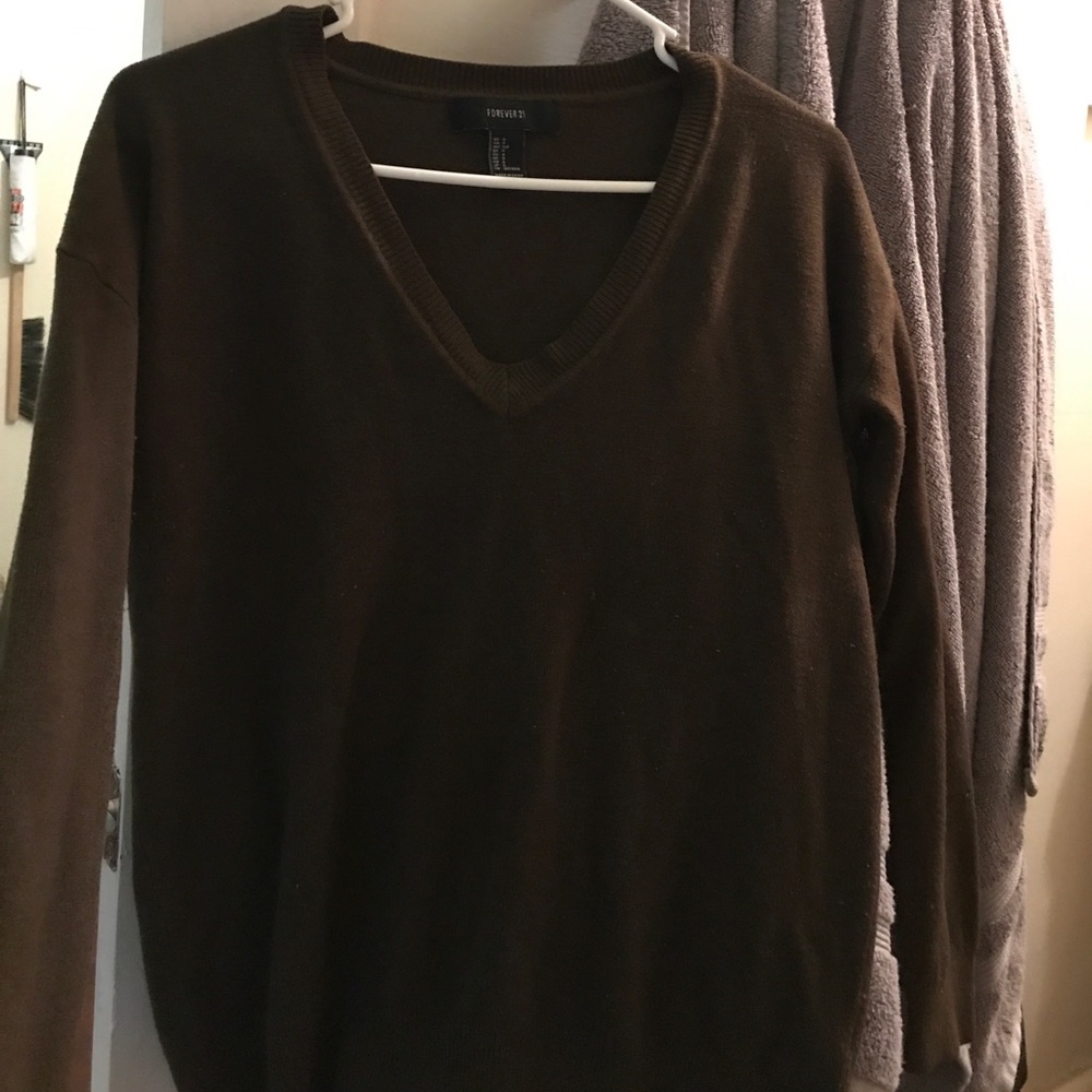 FOREVER 21: Chocolate Brown V-Neck Sweater