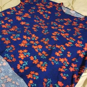 Lularoe Irma Large - blue with orange flowers