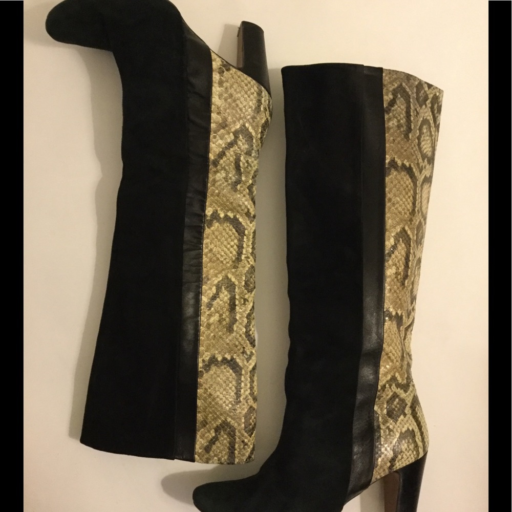 Zara high shaft mix media high heeled boot