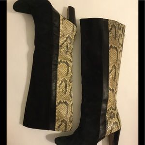 Zara high shaft mix media high heeled boot