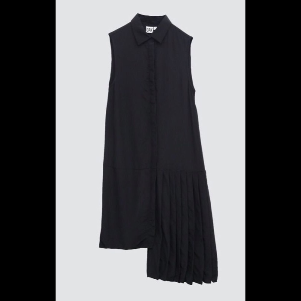 OAK NY Silk Asymmetrical Pleated Shirtdress