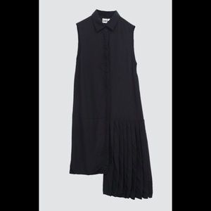 OAK NY Silk Asymmetrical Pleated Shirtdress