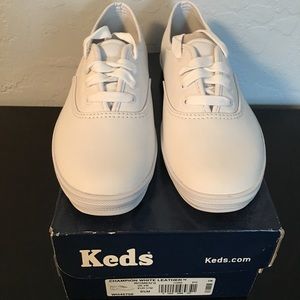 Brand New, Never Worn, White Leather Keds
