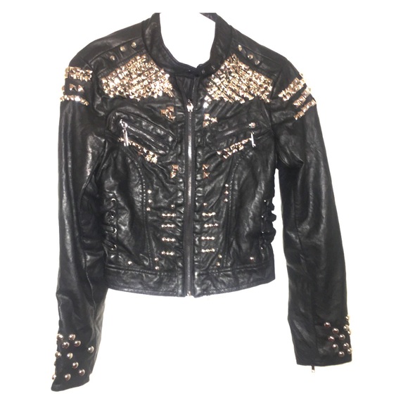 Britney Spears handmade studded faux leather jacket sz small - Picture 2 of 4