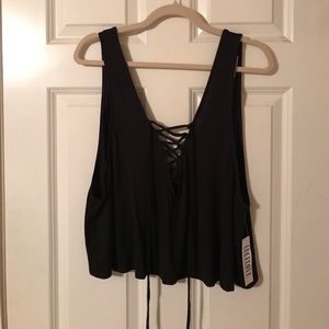 NWT black lace-up crop tank