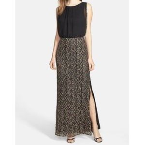 Aidan Mattox Lace Overlay Silk Chiffon Black Gown