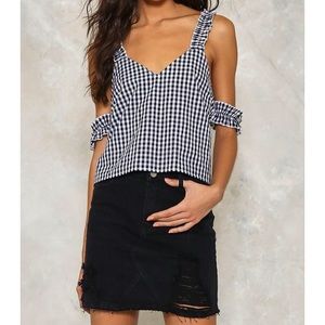 Black denim skirt