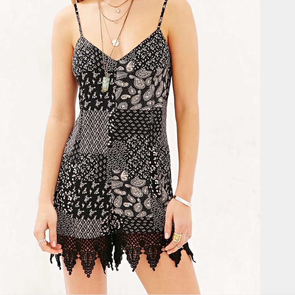 Ecote Crochet trim tie back romper