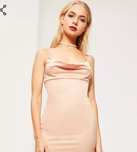 Pink silk cowl neck midi dress