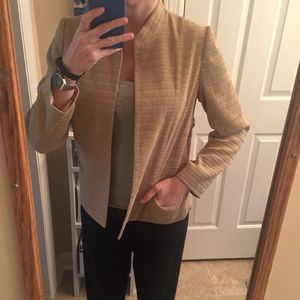 Taupe crinkle open front blazer