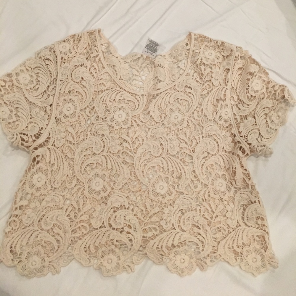 Express Cream / Beige Lace Crochet Top