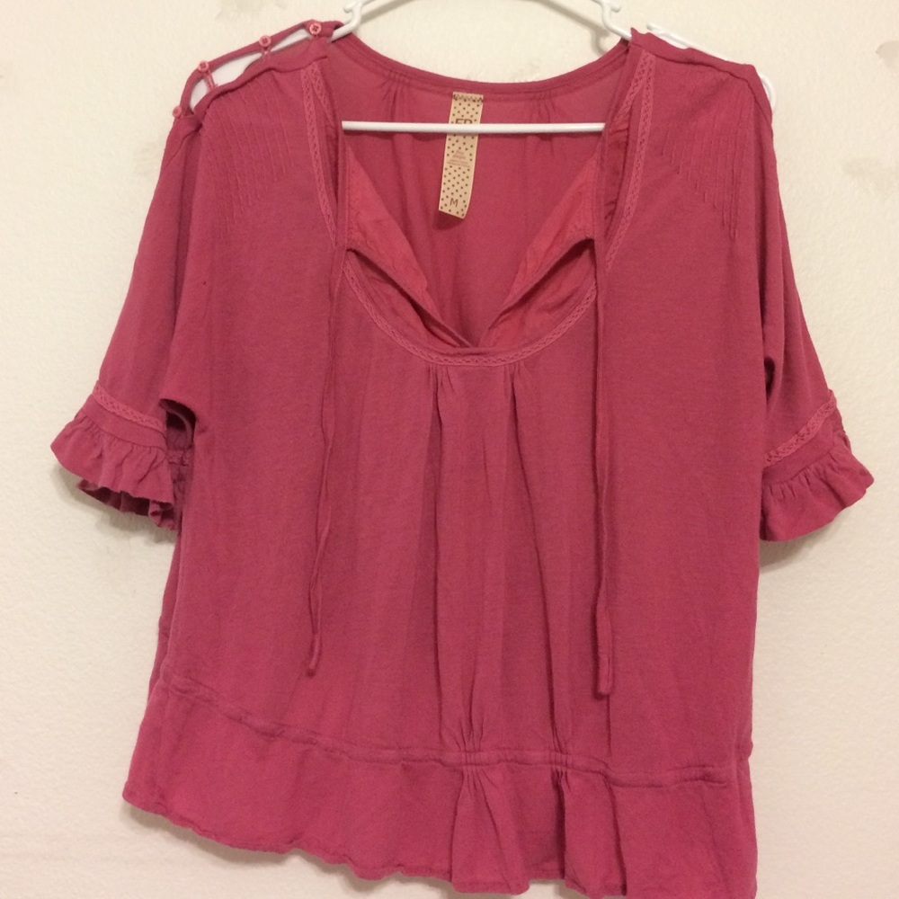 Magenta Ruffle Sleeve Top (Free People)