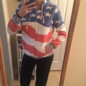 American flag print zipper hoodie