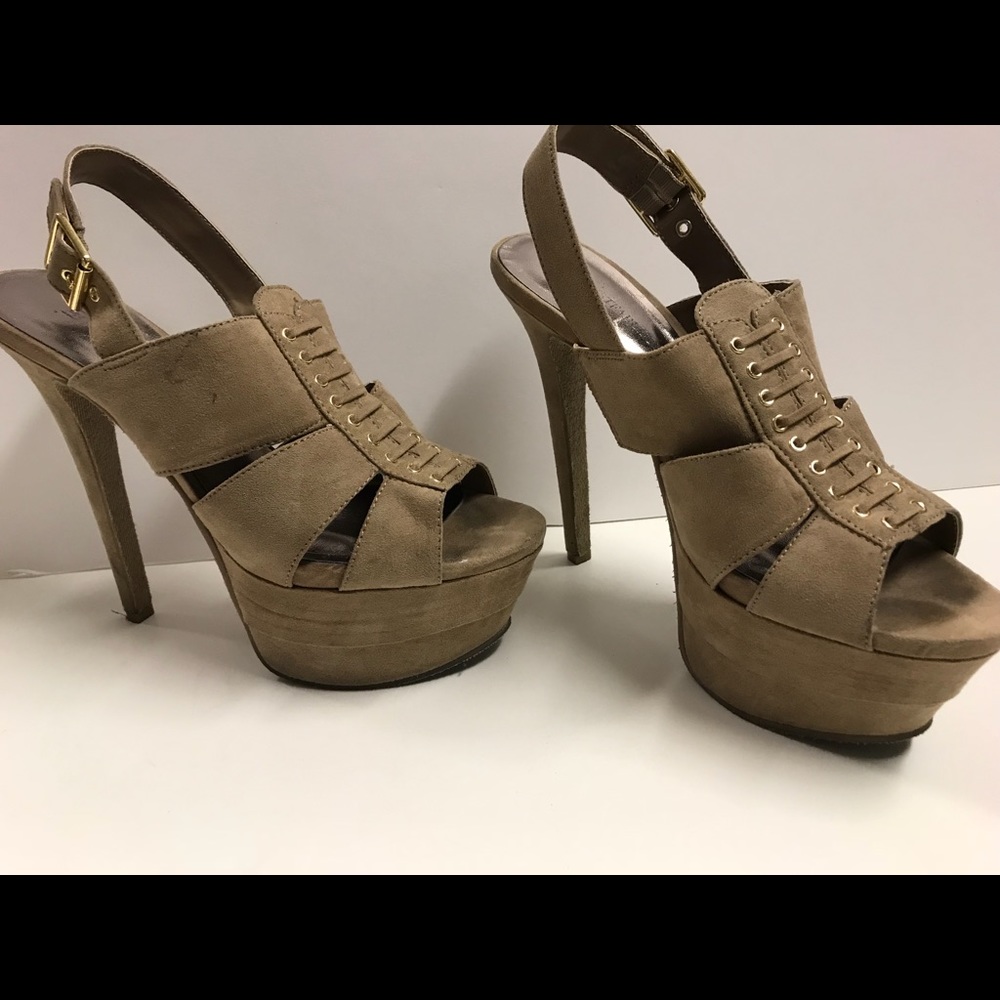Tan suede platform heels