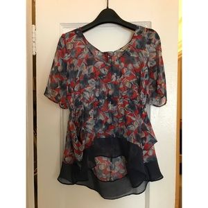 BCBGeneration Sheer Printed Hi Lo Blouse