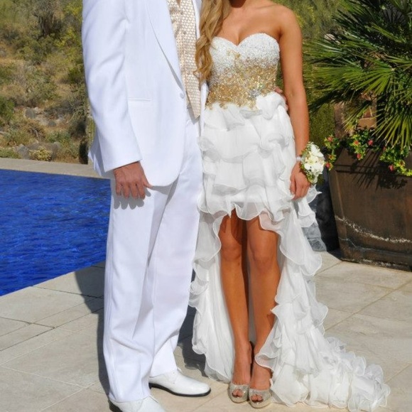 Strapless White and gold Sherri Hill dress