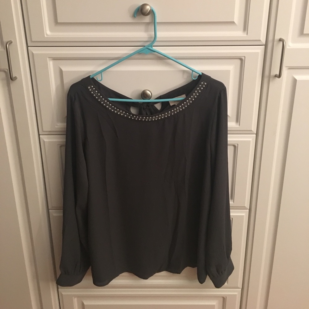 Beaded Gray Blouse from LOFT