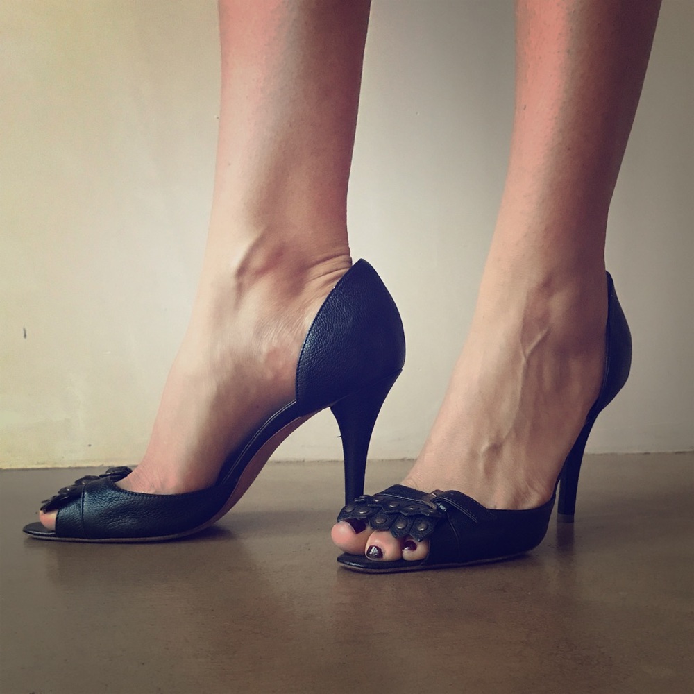 Italian Leather Black Kitten Heels