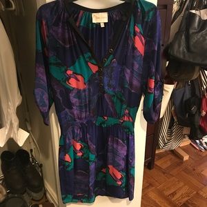 Yumi Kim 100% silk watercolor printed silk dress
