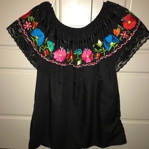Mexican Embroidered Off-Shoulder Shirt