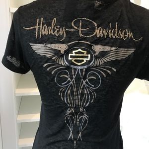 Harley short sleeve 110th Anniversary burn out top