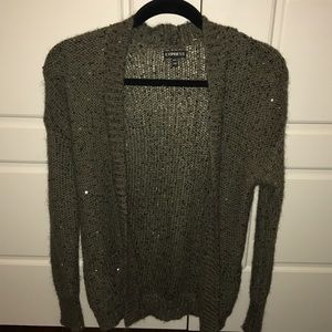 Express Sparkle Olive Green Cardigan