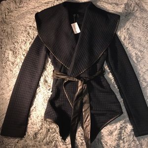 Navy Blue Quilted Coat with Faux Leather Trim 🍁🍂