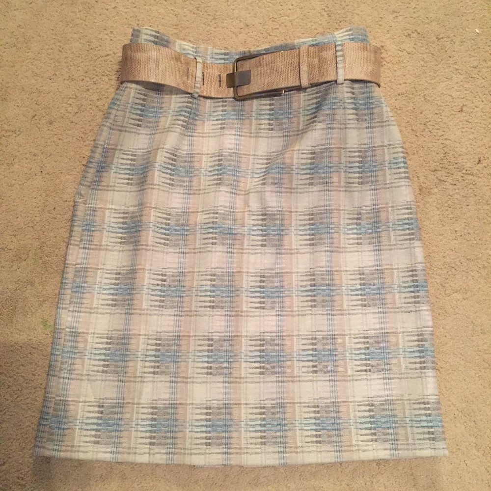 Blue & taupe pencil skirt