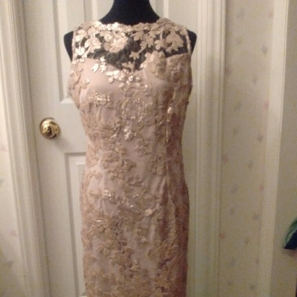 Cachet tan SEQUIN evening gown dress sz 10