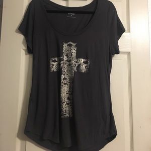 Express Grey V Neck Shirt with Cross