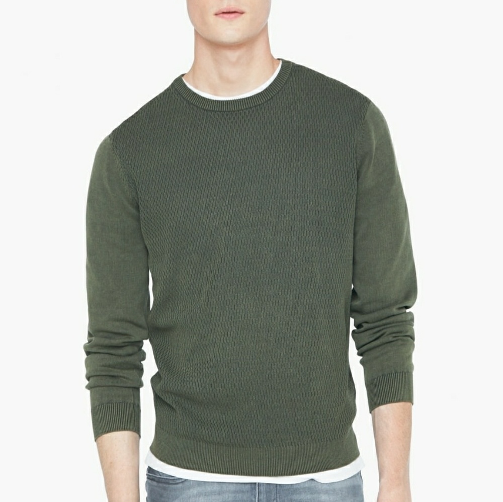 Kamran Textured Olive Green Sweater - Mango Man XS