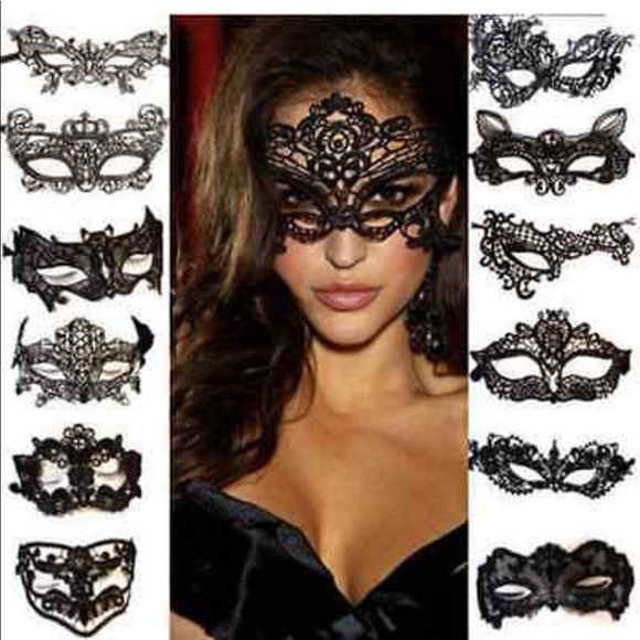 Lace Masquerade black Costume Face Mask Mardi Gras - Picture 1 of 3