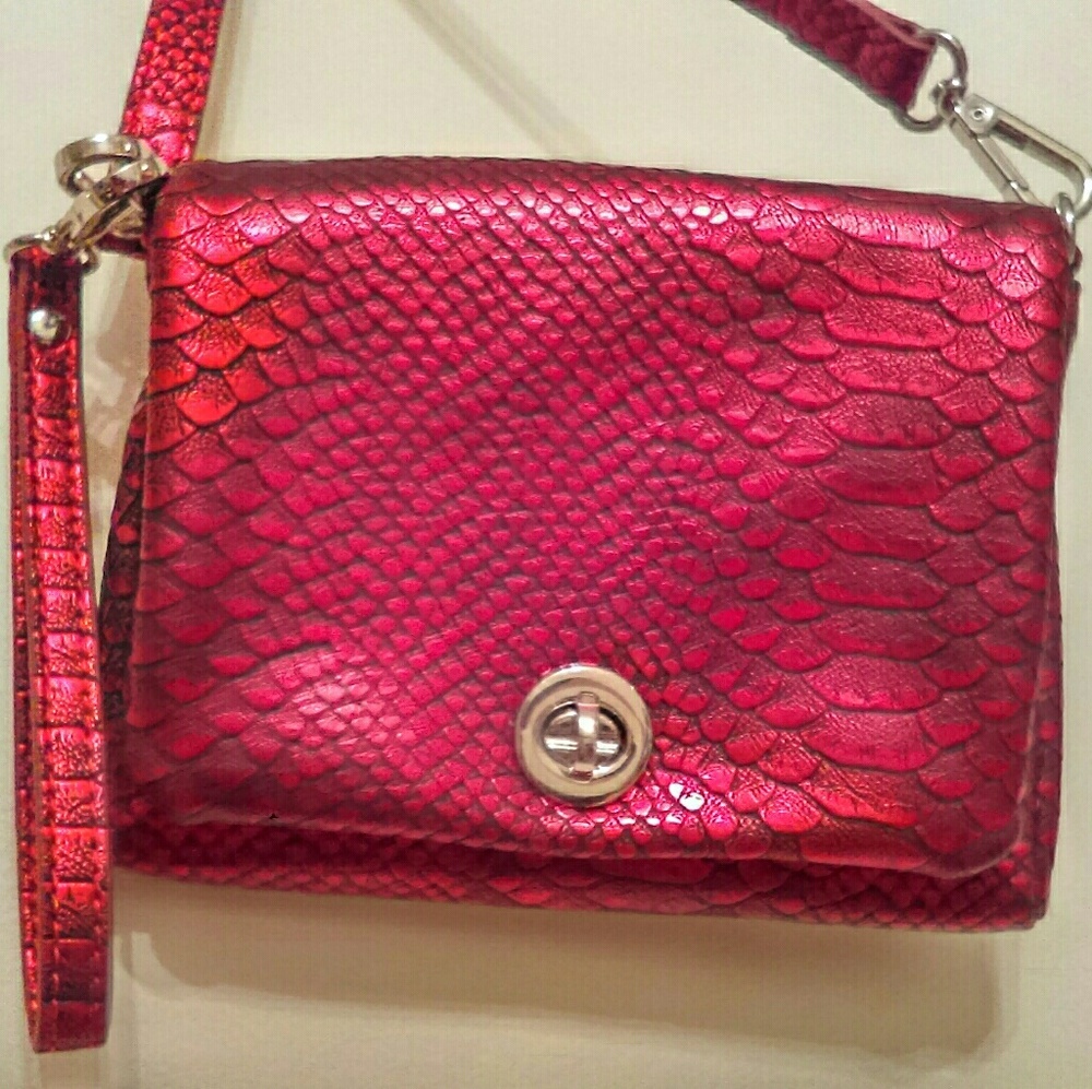 Red snakeskin cross-body bag