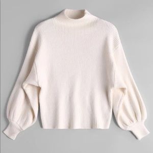 Ribbed white turtle neck sweater