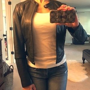bebe Genuine Leather Cropped Jacket