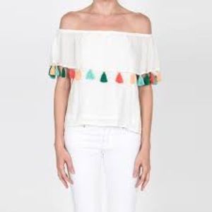 Fringe Off The Shoulder Top w/ Multicolor Tassels
