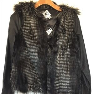 Faux fur black leather jacket