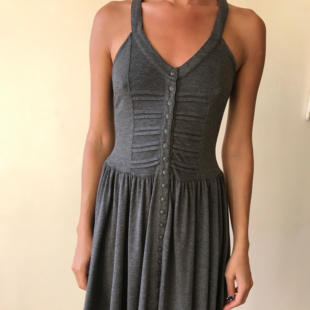 CatchMe Grey Asymmetrical Button Dress