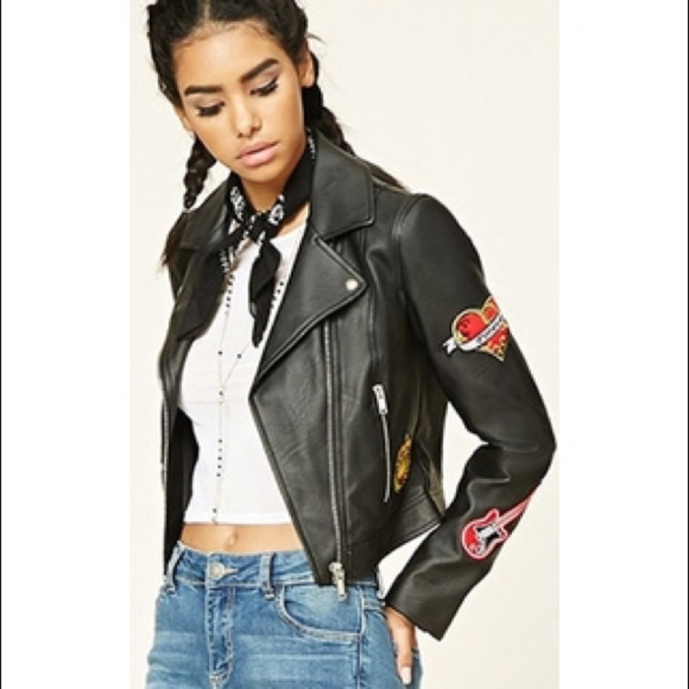 Forever 21 leather jacket with patches