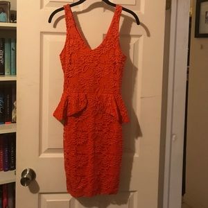 Burnt orange lace peplum dress