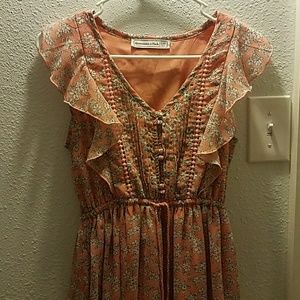 PEACH FLORAL MIDI DRESS