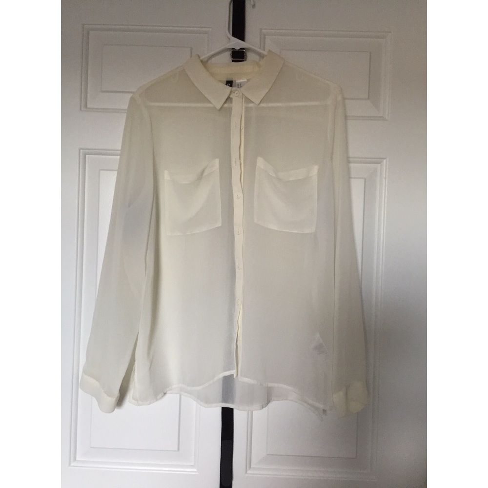 H&M Cream Sheer Button Down Blouse