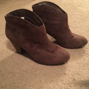 Brown faux suede ankle booties