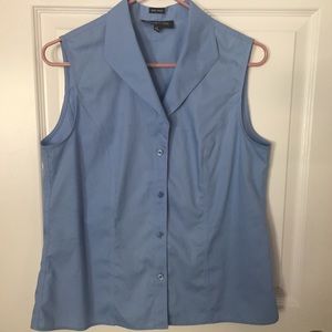 Sleeveless no-iron button up shirt.